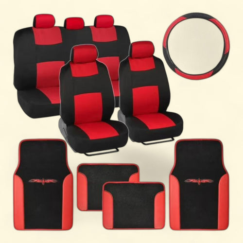 BDK PolyCloth Car Seat Covers with Floor Mats and Steering Wheel Cover, Full Set