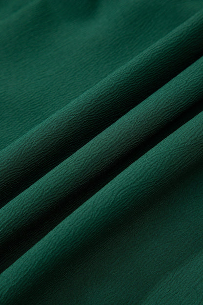 Blackish Green Solid Long Sleeve Button V Neck Tiered Maxi Dress