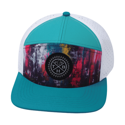 **ADULT** Color Vibes Hat - Flat Bill - Street Art - Neon Blue / Neon Green Blue / White - Laser Mesh