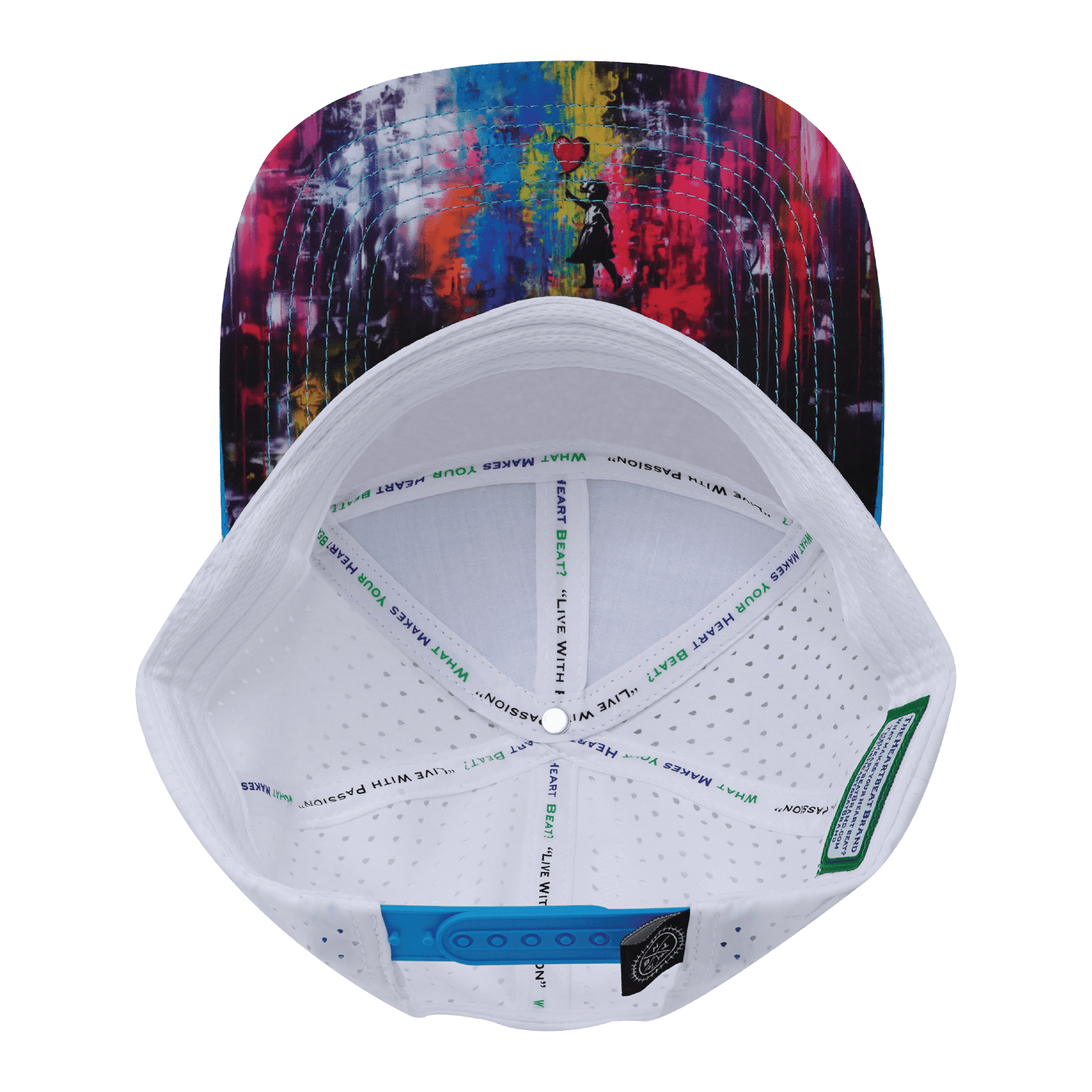 **ADULT** Color Vibes Hat - Flat Bill - Street Art - Neon Blue / Neon Green Blue / White - Laser Mesh