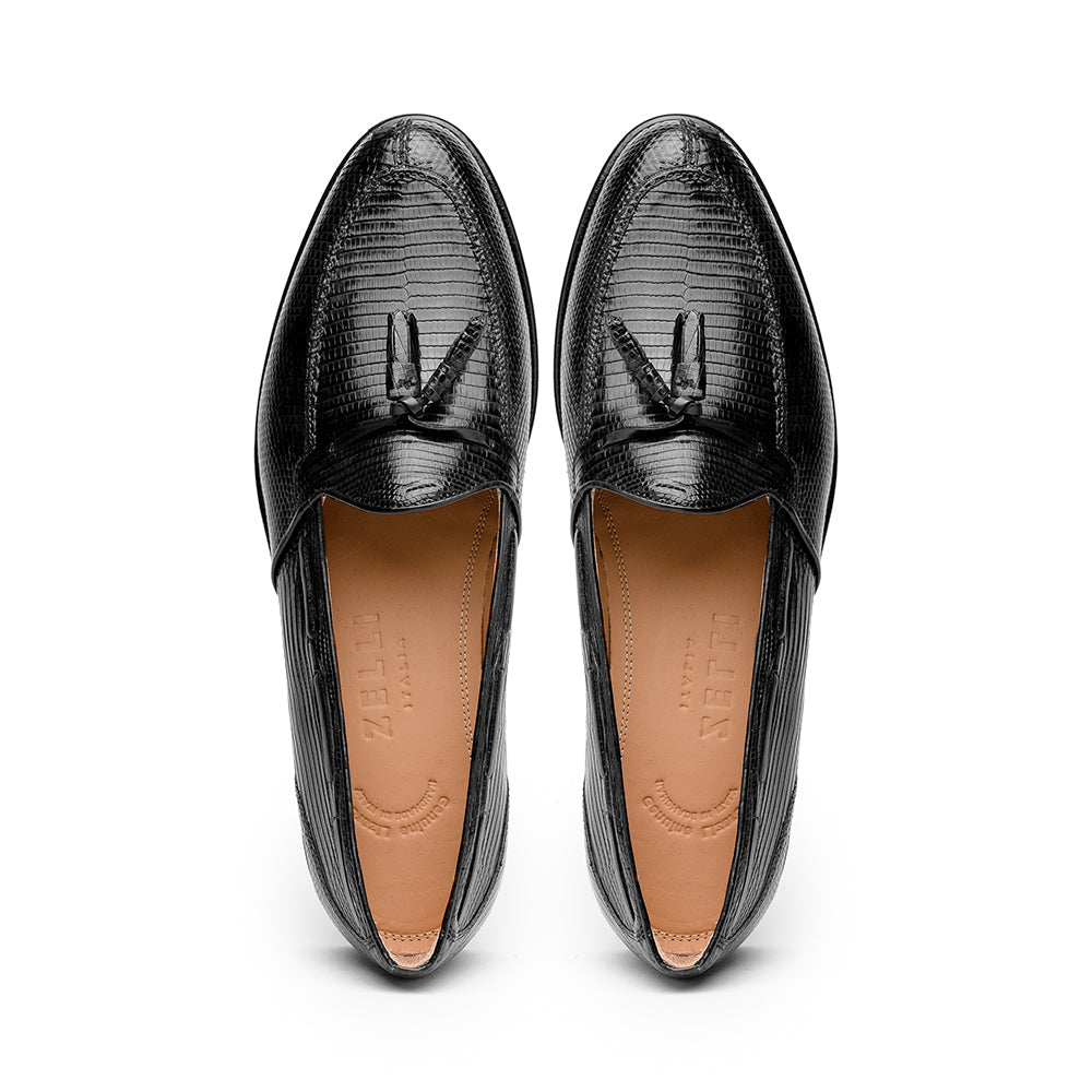 14-580-BLK FRANCO Teju Lizard Tassel Loafer, Black