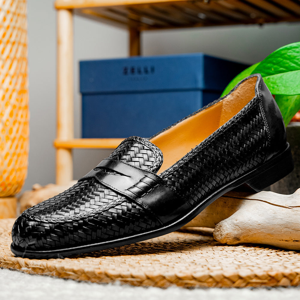 15-585-BLK NICOLA Italian Calfskin Basketweave, Black