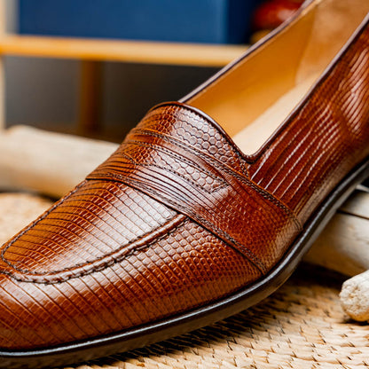 14-202-CGN ROSSI Teju Lizard Penny Loafer, Cognac