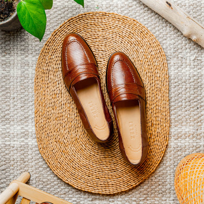 14-202-CGN ROSSI Teju Lizard Penny Loafer, Cognac