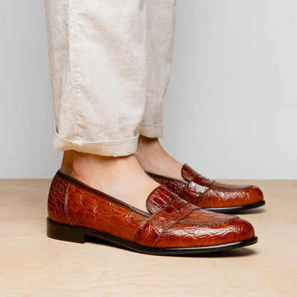 11-119-CGN TUSCANY Crocodile Penny Loafer, Cognac