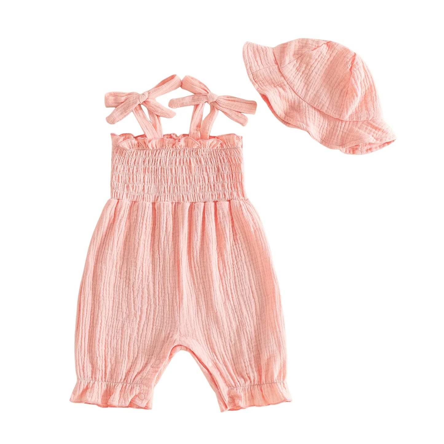 SHAY Smocked Jumpsuit with Sun Hat