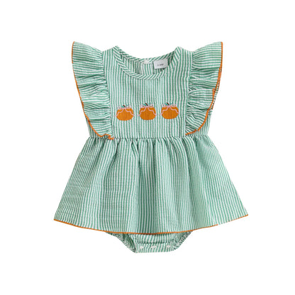 PUMPKIN Striped Ruffle Romper Dress