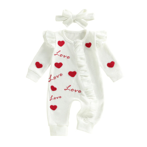 LOVE Ruffle Waffle Knit Jumpsuit